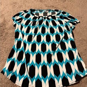 Worthington Black, White, and Blue Geometric Blouse